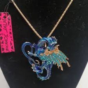 RARE Betsey Johnson Dragon Rhinestone Necklace